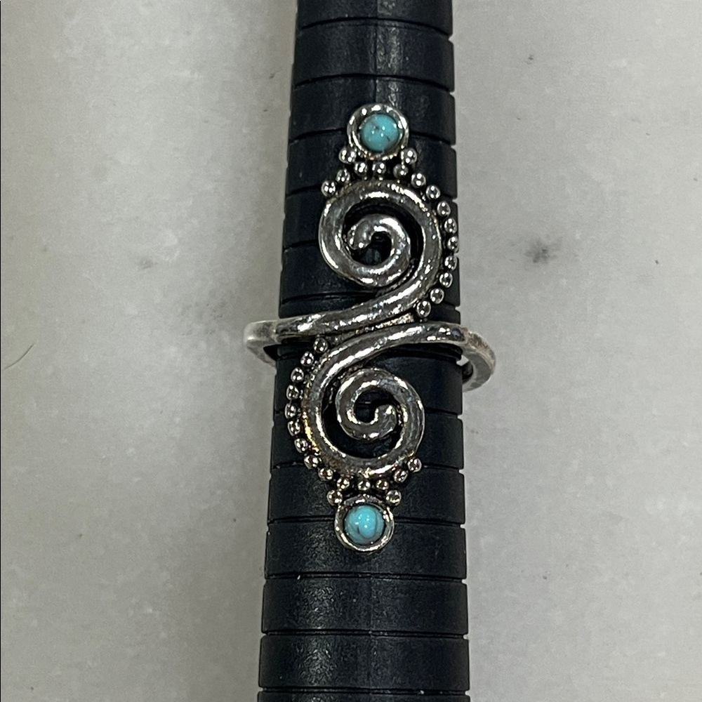 Silver and Turquoise Swirl Ring